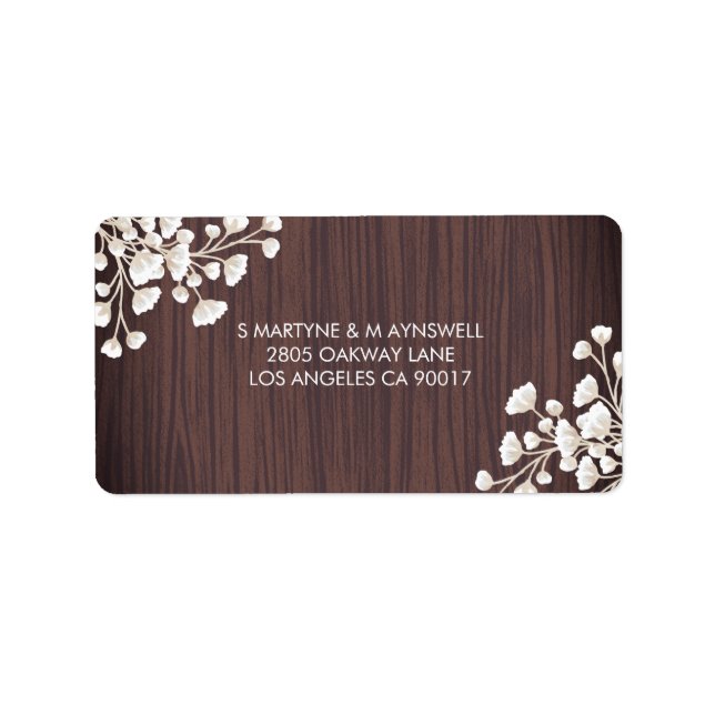 Rustic Wood Babys Bandean Gypsophila Bröllop OSA Adressetikett (Framsidan)