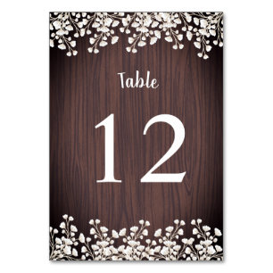 Rustic Wood Babys utandning Gypsophila Bröllop Bordsnummer