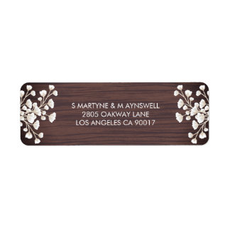 Rustic Wood Babys utandning Gypsophila Bröllop Returadress Etikett