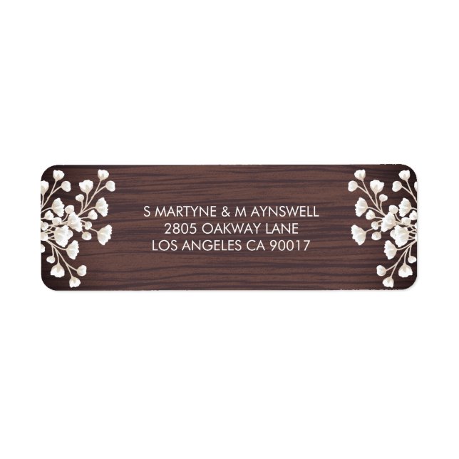 Rustic Wood Babys utandning Gypsophila Bröllop Returadress Etikett (Framsidan)