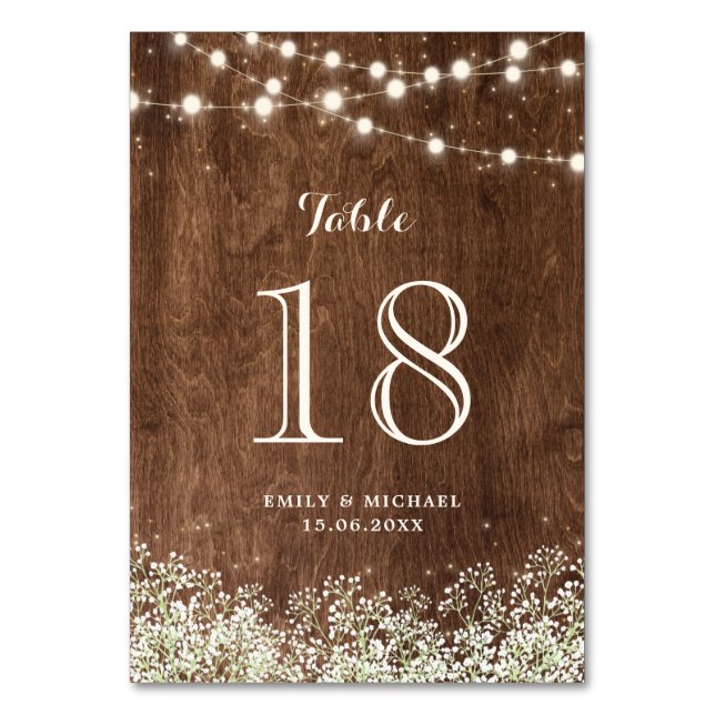 Rustic Wood Baby's utandning Ljus Bröllop Bordsnummer (Framsidan)