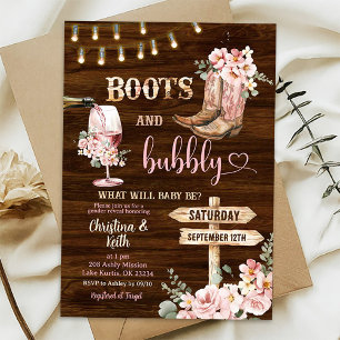 Rustic Wood Background Blommigt Boots and Bubly Inbjudningar