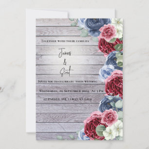 Rustic Wood Background med Flowers & Spotlight Inbjudningar