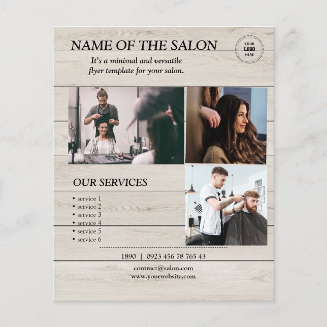 Rustic Wood Background Salon Services Flyer (Framsidan)
