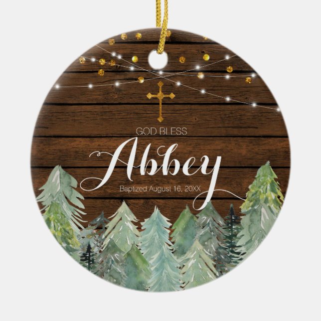 Rustic Wood Baptism Ornament Välsigna dig Ornament (Framsidan)