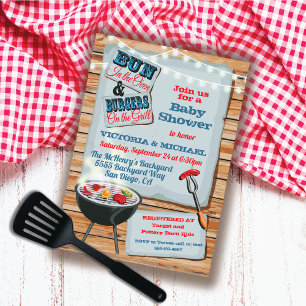 Rustic Wood Barbecue Baby Shower Inbjudningar