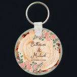 Rustic Wood Bark Ringar Watercolor Rosa ros Grönt Nyckelring<br><div class="desc">Rustic Wood Bark Ringar Watercolor Rosa ros Grönt design</div>