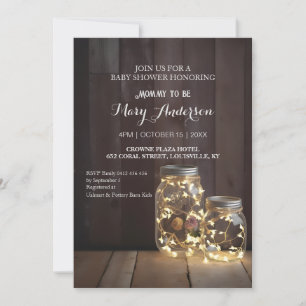 Rustic Wood Barn Baby Shower Mason Burk Ljus Inbjudningar