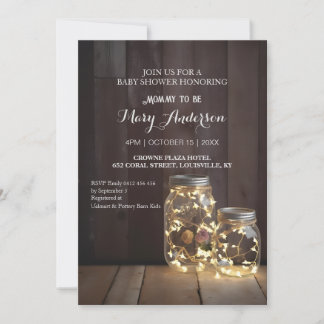 Rustic Wood Barn Baby Shower Mason Burk Ljus Inbjudningar