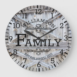 Rustic Wood Barn Door Family Namn Anpassningsbar Stor Klocka