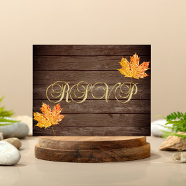 Rustic Wood Barn Guld Orange Löv Bröllop OSA Vykort