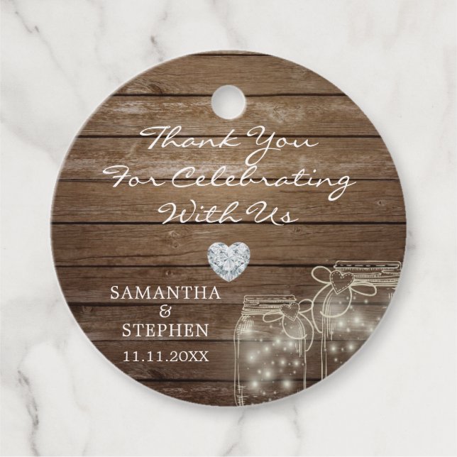 Rustic Wood Barn Land Heart Bröllop Tack Gåvor Etiketter (Framsida)