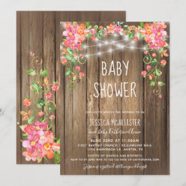 Rustic Wood Barn Ljus Blommigt Trädgårdsbabyskor Inbjudningar