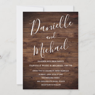 Rustic Wood Barn Typography Simple Bröllop Inbjudningar