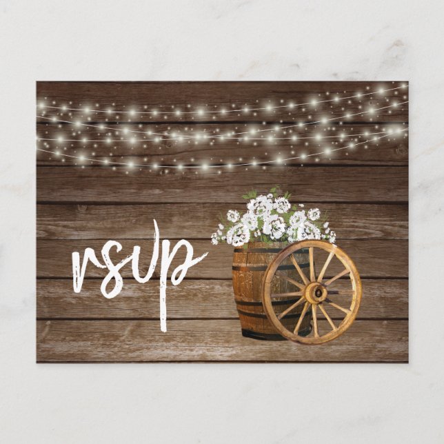 Rustic Wood Barrel med White Flowers - OSA Inbjudan Vykort (Framsida)