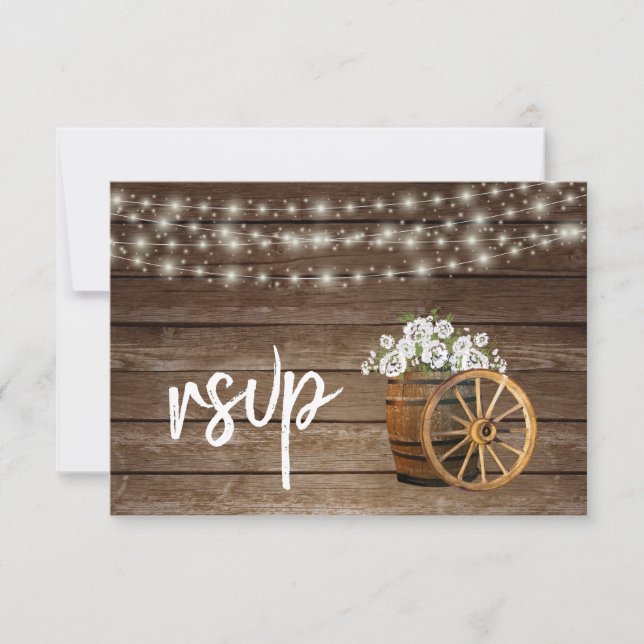 Rustic Wood Barrel med White Flowers - OSA Kort (Framsida)