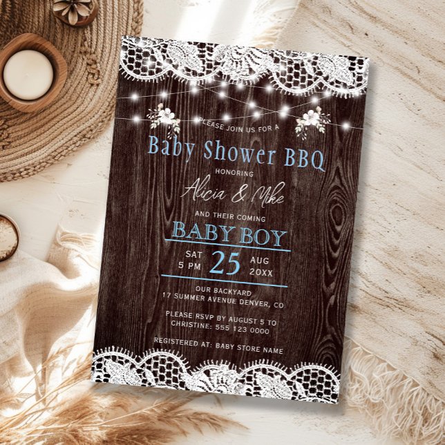Rustic wood BBQ boy baby shower Inbjudningar (Skapare uppladdad)
