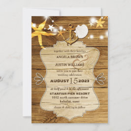 Rustic Wood Beach Starfish Nautical Bröllop Inbjudningar