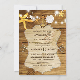 Rustic Wood Beach Starfish Nautical Bröllop Inbjudningar