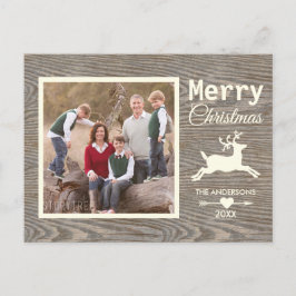 Rustic Wood Beige Reindeer julfamiljfoto Helg Vykort
