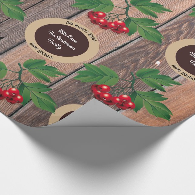 Rustic Wood, Berries & Personalization Jul Presentpapper (Hörn)