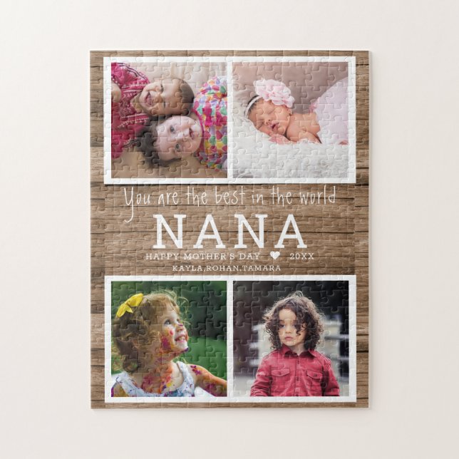 Rustic Wood Best Nana 4 Photo Collage Pussel (Vertikal)