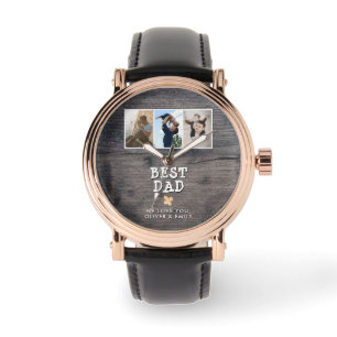 Rustic Wood Best Pappa 3 Photo Collage Keepsak Armbandsur