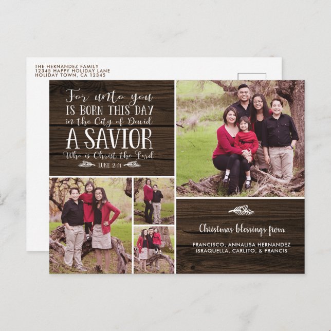 Rustic Wood Bible Verse jul Helgdag Photo Helg Vykort (Fram/baksida)