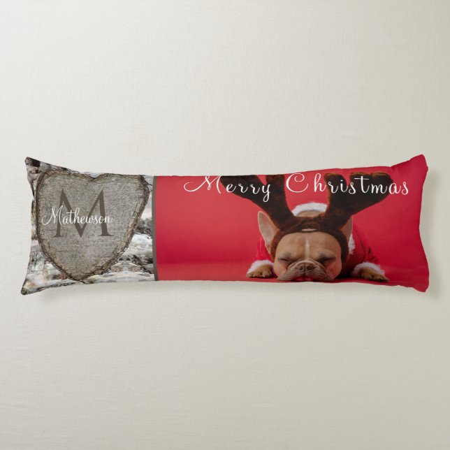 Rustic Wood Birch Bark Heart Family Photo Julafton Kroppskudde (Framsidan)