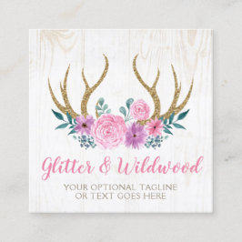 Rustic Wood & Blommigt Antlers Boutique Social Med Fyrkantigt Visitkort