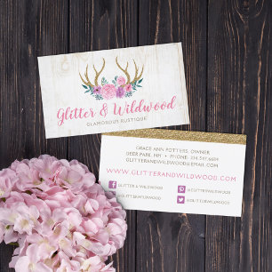 Rustic Wood & Blommigt Antlers Boutique Social Med Visitkort