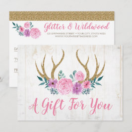 Rustic Wood & Blommigt Antlers Gift-kort Inbjudningar
