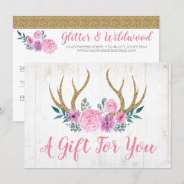 Rustic Wood & Blommigt Antlers Gift-kort Inbjudningar