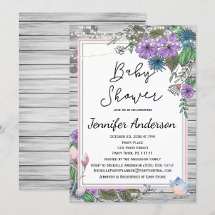 Rustic Wood Blommigt Birds Ljus Baby Shower Inbjudningar