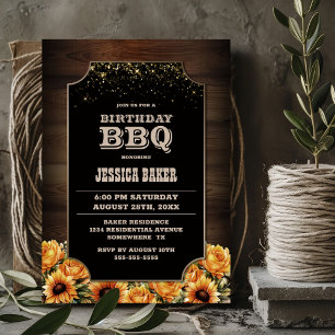 Rustic Wood Blommigt Birthday BBQ Inbjudningar