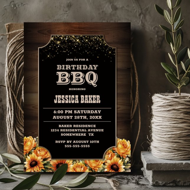 Rustic Wood Blommigt Birthday BBQ Inbjudningar (Skapare uppladdad)