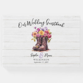 Rustic Wood & Blommigt Boots Land Farm Bröllop Gästböcker