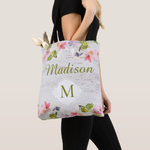 Rustic Wood Blommigt Bridesmaid Trendig Monogram Tygkasse