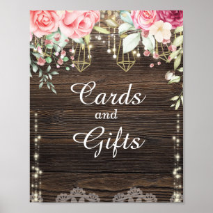 Rustic Wood Blommigt Bröllopskort och gåvor Poster
