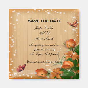 Rustic Wood Blommigt Butterfly Bröllop spara datum Magnet