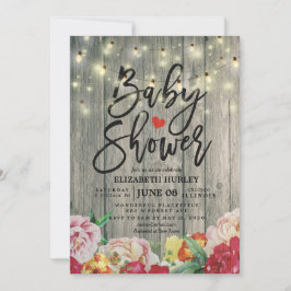 Rustic Wood Blommigt Chic String Ljus Baby Shower Inbjudningar