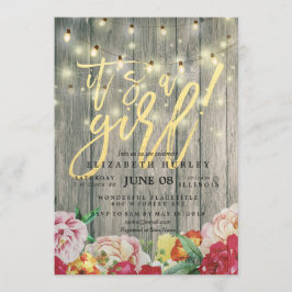 Rustic Wood Blommigt Chic String Ljus Baby Shower Inbjudningar