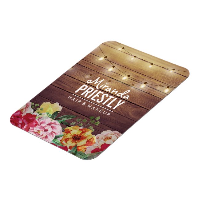 Rustic Wood Blommigt Chic String Ljus Makeup Salon Magnet (Vänstra Sidan)