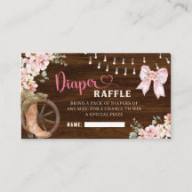Rustic Wood Blommigt Diaper Raffle Card