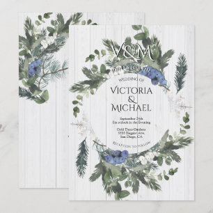 Rustic Wood Blommigt & Gräs Winter Wedding Inbjudningar