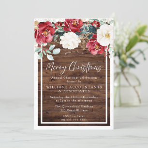 Rustic Wood Blommigt Jolly God jul Party Inbjudningar