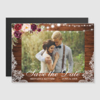Rustic Wood Blommigt Ljus Snöre Photo Save Date