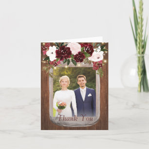 Rustic Wood Blommigt Mason Burk Bröllop Photo Tack Kort