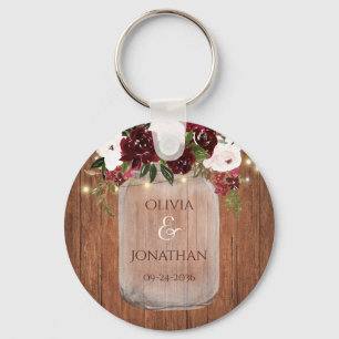 Rustic Wood Blommigt Mason Burk Ljus Wedding Favor Nyckelring
