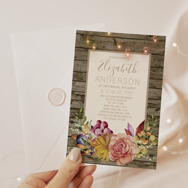 Rustic Wood Blommigt Mason Burk MÖHIPPA Inbjudningar (Skapare uppladdad)